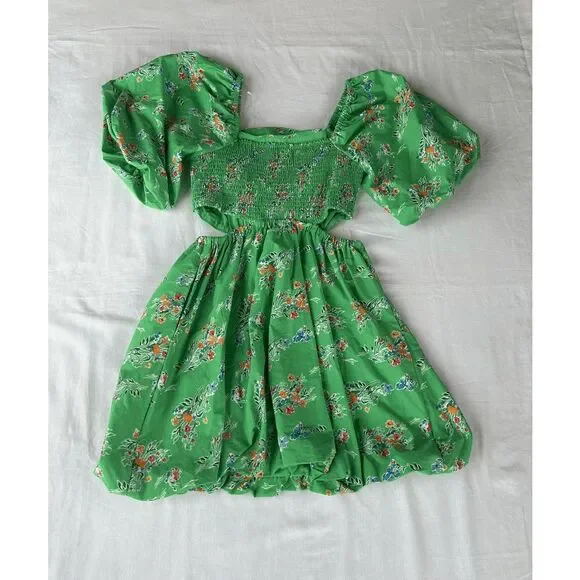 Green Balloon, Cutout Midi Dress, Size Medium, Festival, Whimsical, Flowers - Picture 5 of 7
